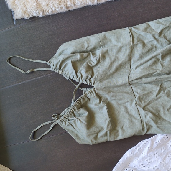 Zara Olive Green Linen Dress And Eyelet Top - Picture 4 of 6
